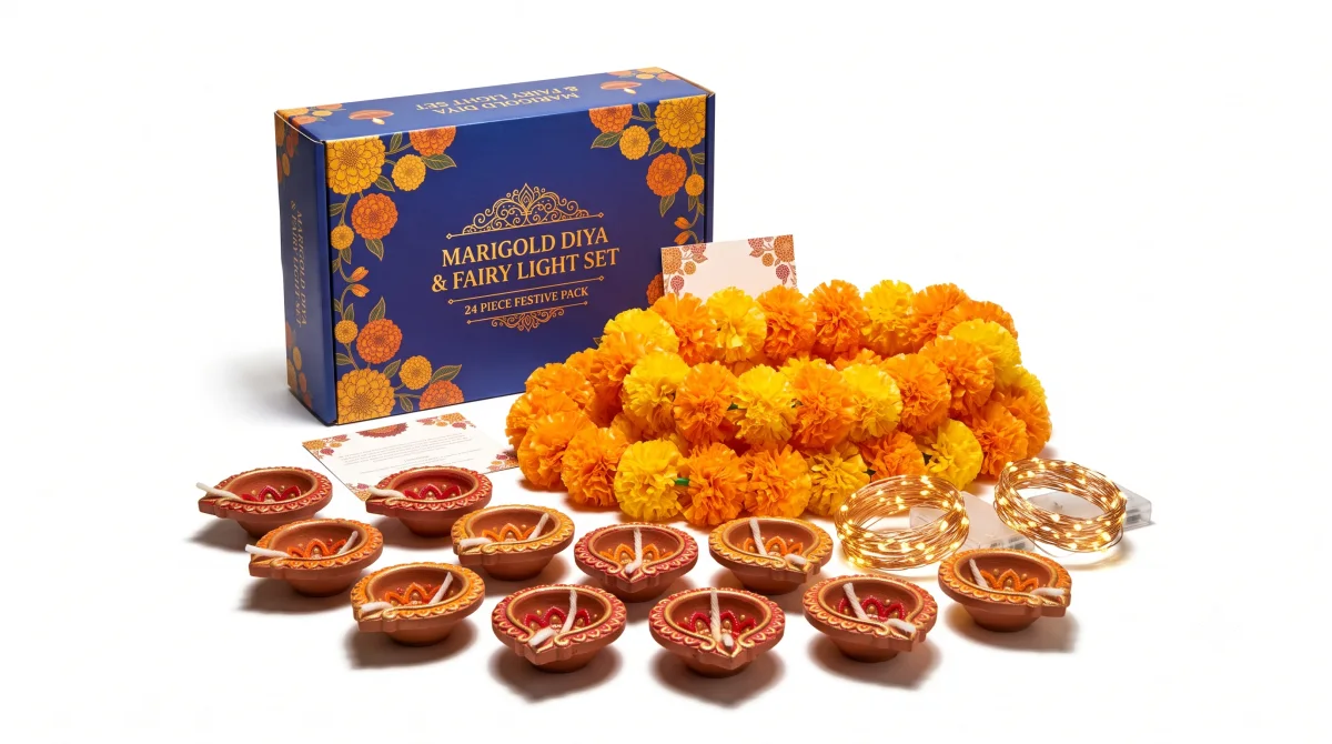 Marigold Diya & Fairy Light Set (24 pc)